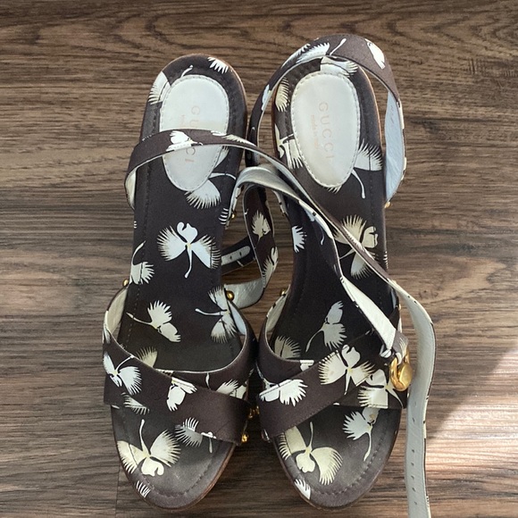 Gucci cloth sandals brown vintage authentic - Picture 1 of 7